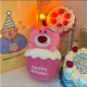 Peluche Osito Rosa Forma Cupcake con Vela Luminosa y Texto Happy Birthday Bordado