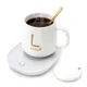 Taza Calentadora Eléctrica Lucky Cerámica Blanca Con Base Calefactora, Tapa Y Cuchara Dorada