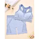 Set Deportivo Mujer Top y Shorts Celeste con Espalda Cruzada y Cintura Elastica