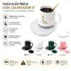 Taza Calentadora Eléctrica Lucky Cerámica Blanca Con Base Calefactora, Tapa Y Cuchara Dorada 4