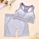 Set Deportivo Mujer Top Racerback y Shorts Gris Melange con Detalles Morado Tela Elástica
